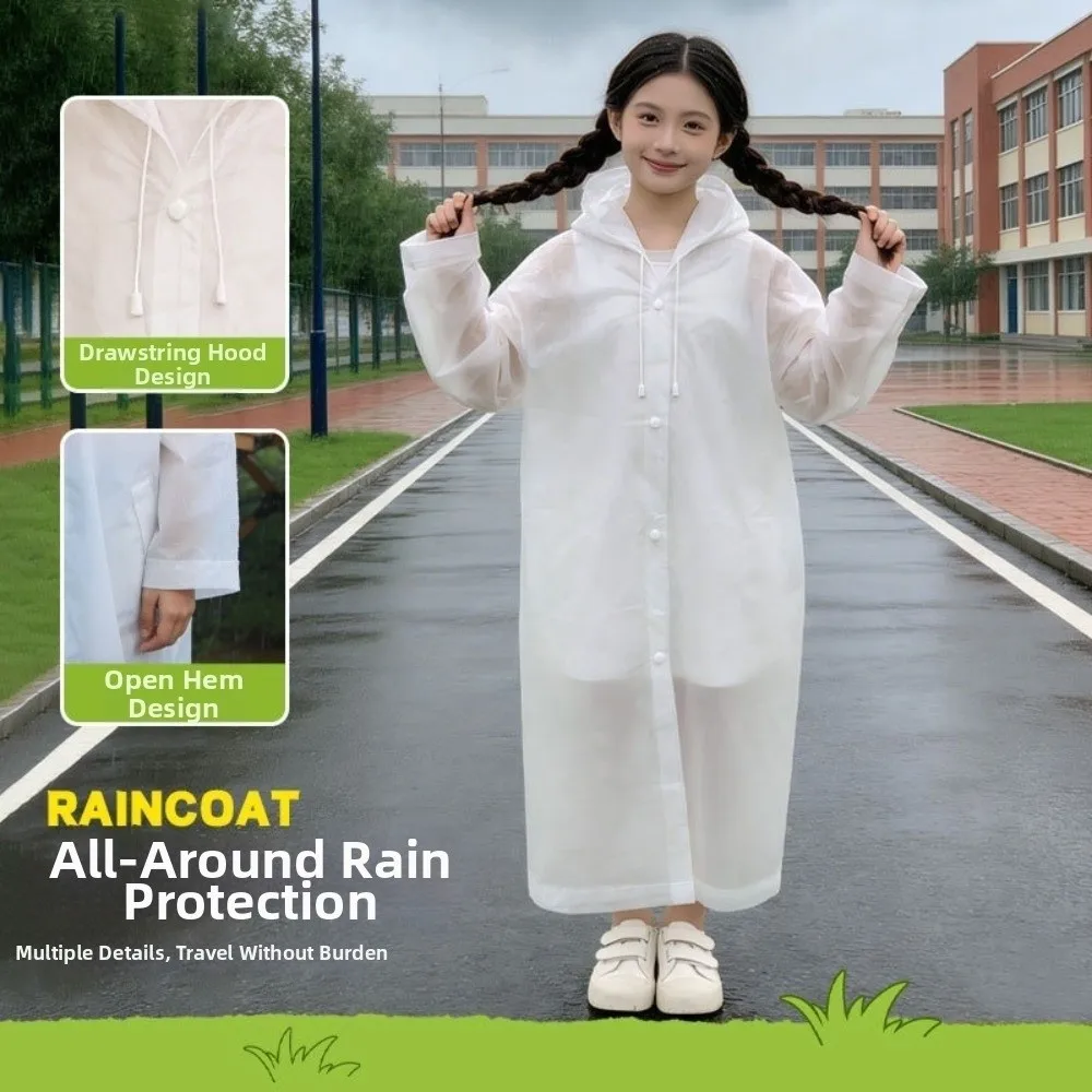 Cute PEVA Hooded Kid Raincoat Waterproof Disposable Rain Coat Jacket Wide Brim Backpack Cover Children Rain Poncho Outdoor Use