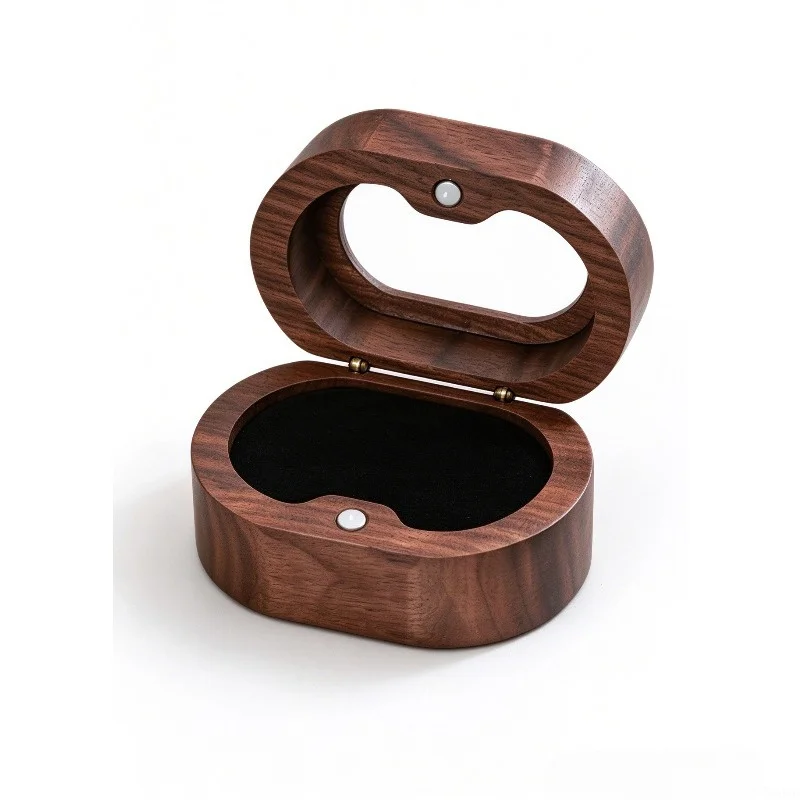 Vintage Solid Wood Gift Box, Walnut Wood Transparent Case for Cufflinks & Tie Clips, Wooden Jewelry Storage Packaging Box