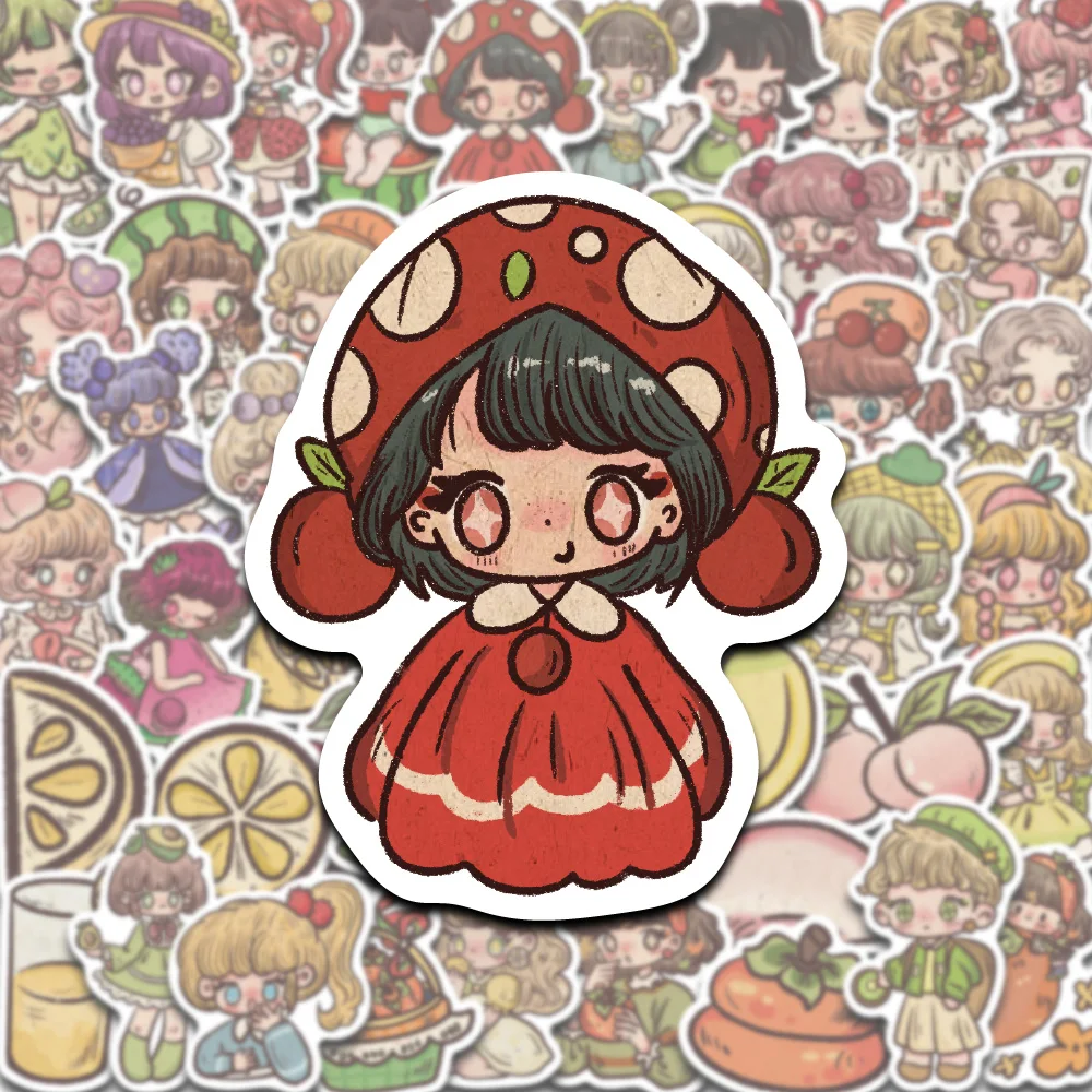 50 Uds. De pegatinas coloridas de dibujos animados de frutas y elfos, uva, fresa, melocotón, cereza, arte de ensueño, impermeable, PVC, equipaje decorativo, guitarra