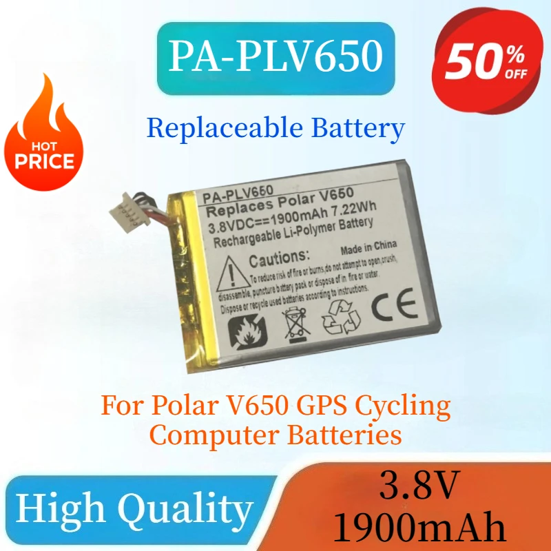 High Quality Rechargeable Li-Ion Battery 3.8V 1900mAh PA-PLV650 For Polar V650 GPS Cycling Computer Batteries 100% New