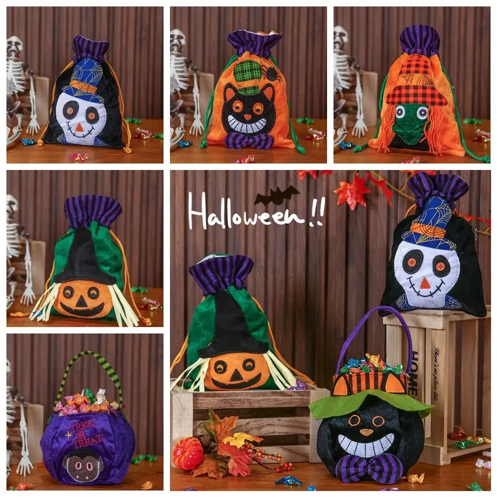 Cubo de almacenamiento para Halloween, bolsa con cordón para dulces, no tejida, para regalos, truco o trato, con cuerda, calabaza, Festival