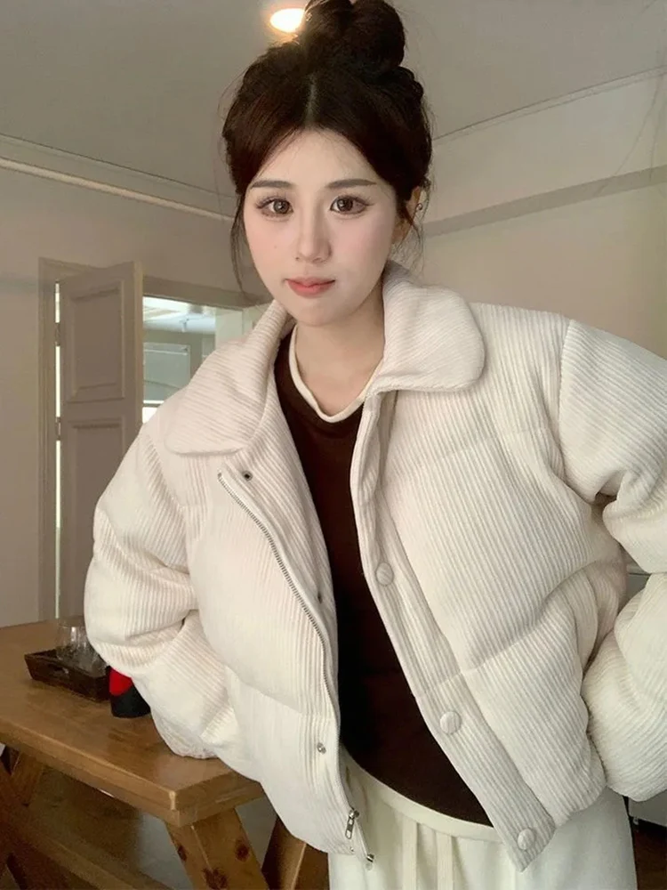 الحلو الرجعية سروال قصير سترات المرأة فضفاضة الكورية طويلة الأكمام القطن معطف شتاء دافئ الإناث جيوب سميكة بسيطة جديدة #2