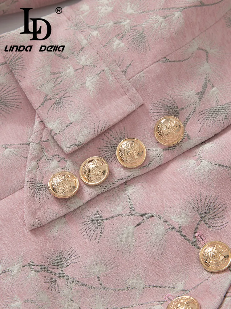 LD LINDA DELLA Autumn Winter Women\'s Coat Stand Collar Long-Sleeved Single-Breasted Flounced Edge Sequins Button Long Coat