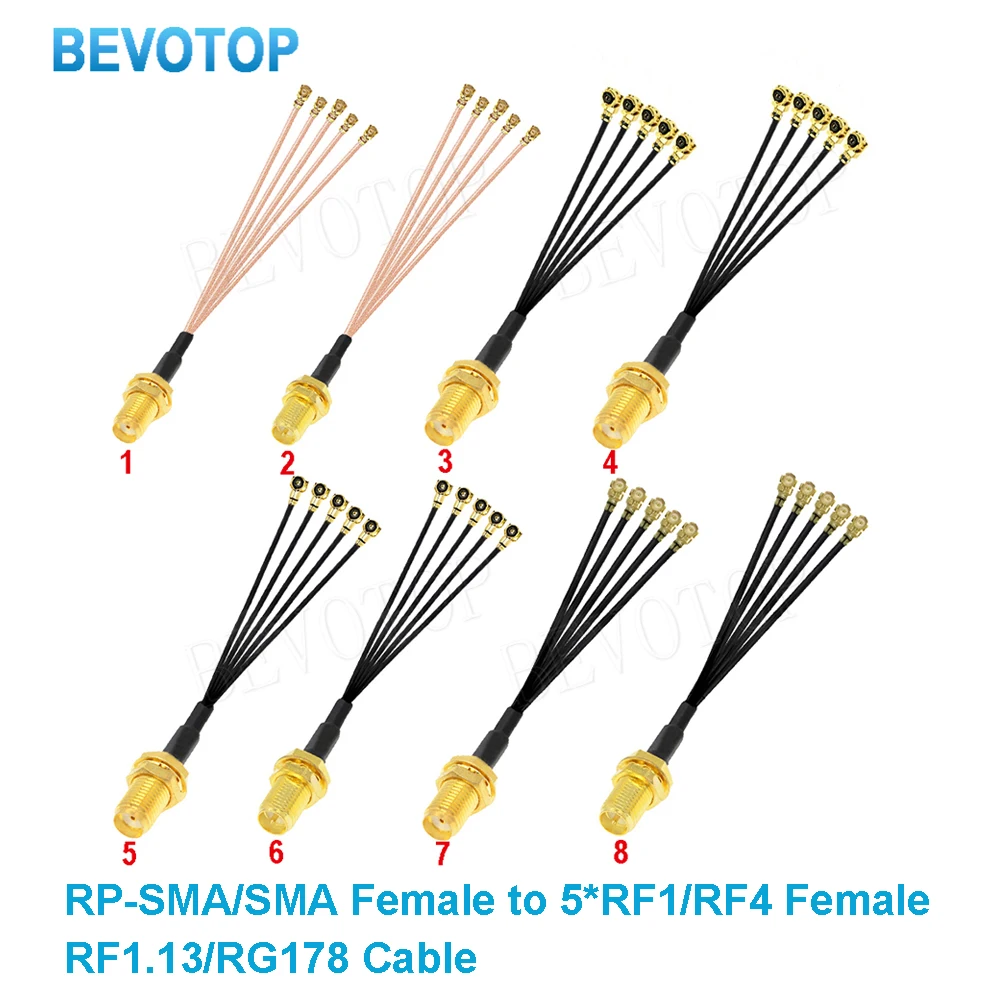 1PCS 1PC SMA Female to 5 u.FL MHF Female Jack 1 to 3 Triple Splitter Cable RG178 Pigtail WIFI Antenna Extension Cable Jumper