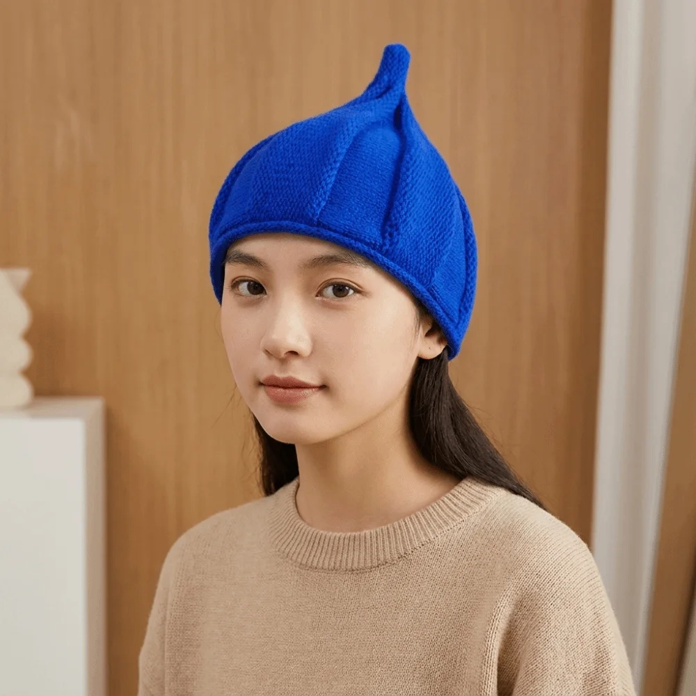 Simple Spire Knitted Beanie Hat Twist Solid color Nipple Hat Korean Style Soft Pullover Hat Adult