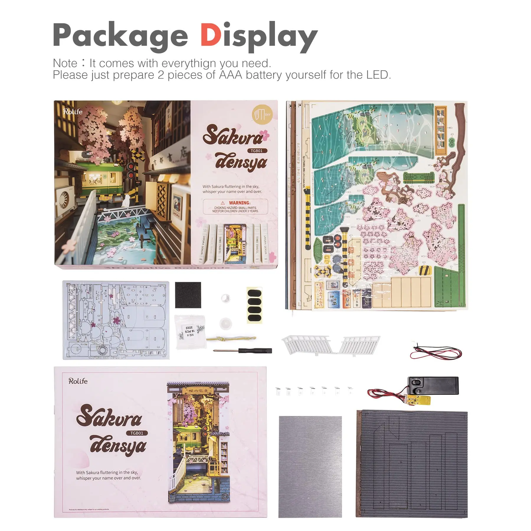Rolife DIY 3D Wooden Book Nook Puzzle Kit with LED Bookend Diorama Miniature Bookshelf Set Ideal Gift for Adults And Teens