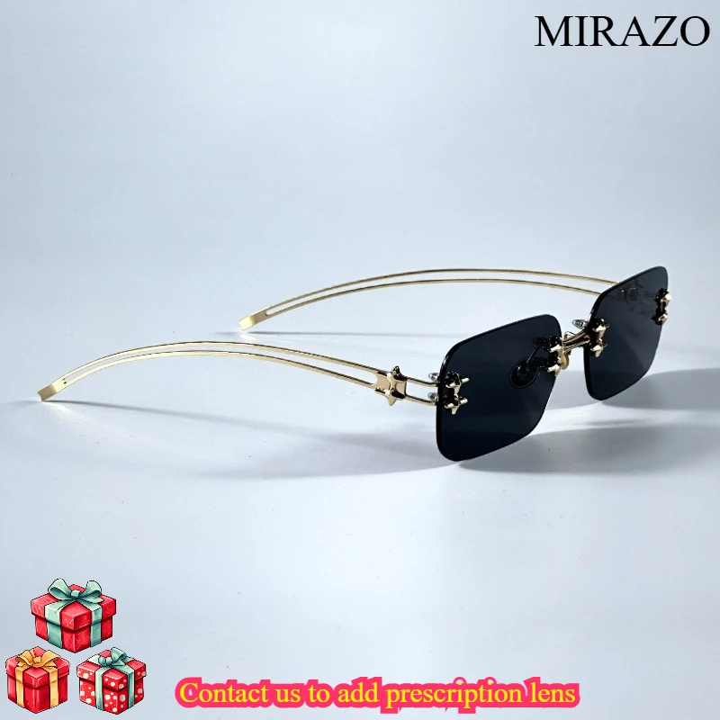 

New Luxury GM Glasses Frame Eyewear Sliver Rimless Eyeglasses Sunglass Black Lens Prescription Spectacles Tetra UV400