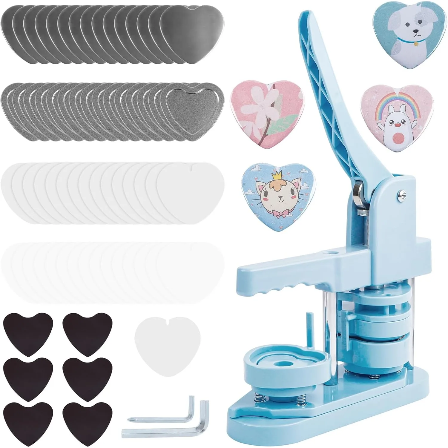 

Fridge Magnet Button Maker Machine 57mmx53mm Heart-Shaped Pin Maker Machine for Refrigerator DIY Machine with 100 Pcs Supplies