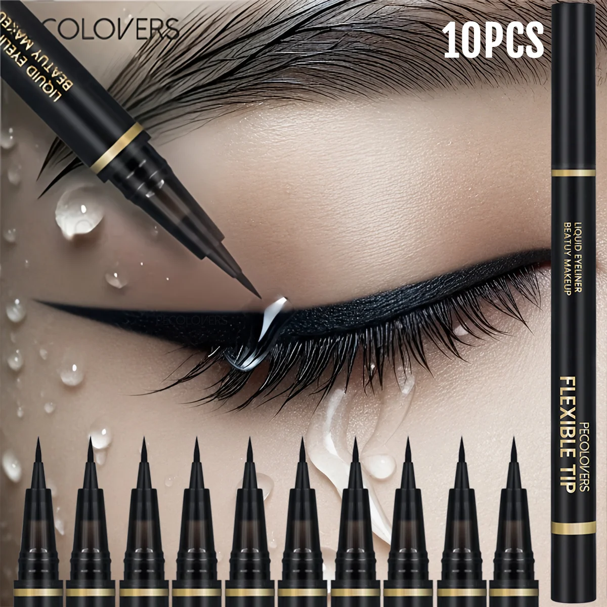 10PCS High-Pigment Black Liquid Eyeliner Kit,Precision Slim Tip Liquid Eye Liner,Fast Drying Transfer-Resistant Formula,No Skipping No Bleeding,Durable All-Day Wear,Suitable for Beginners & Professional Makeup
