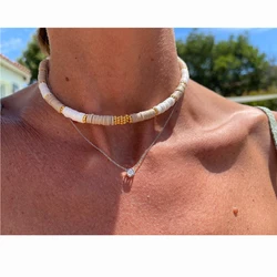Heishi Necklace Retro Colored Soft Clay Necklace for Women's Simple Gemstone Daity Boho Necklace