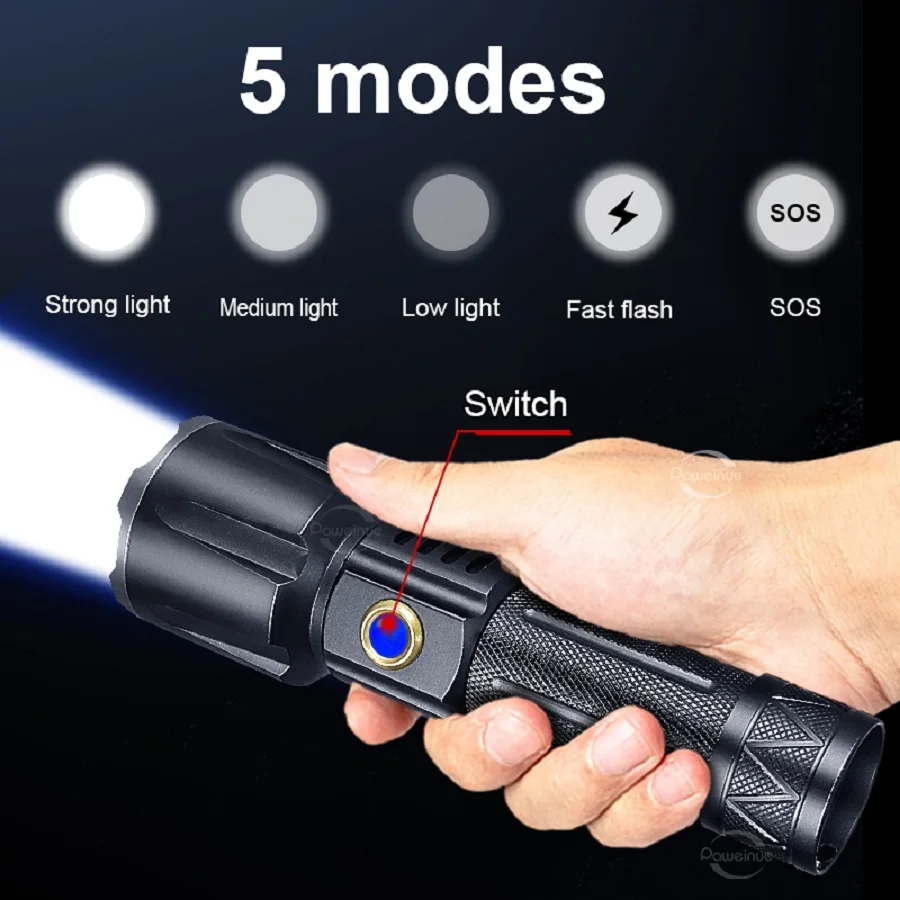 6000000LM Powerful Flashlight XHP360 LED Telescopic Zoom Tactical Light Outdoor Camping Fishing Hunting Emergency Work Light
