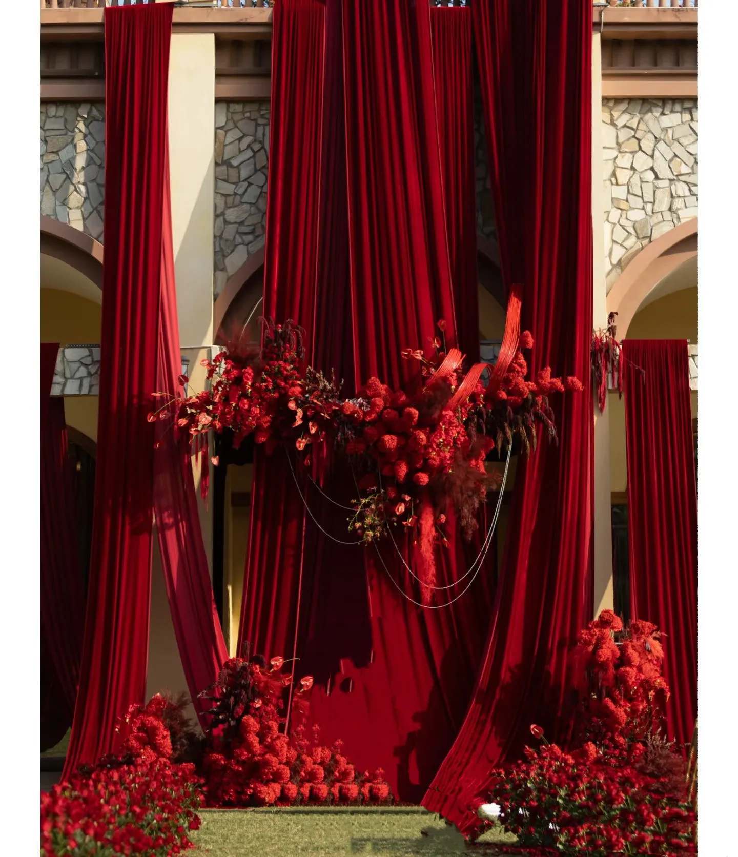 Ankela Wine Red Drape Elastic Fabric Draping for Wedding Scene Background Cotton Curtain Fabric