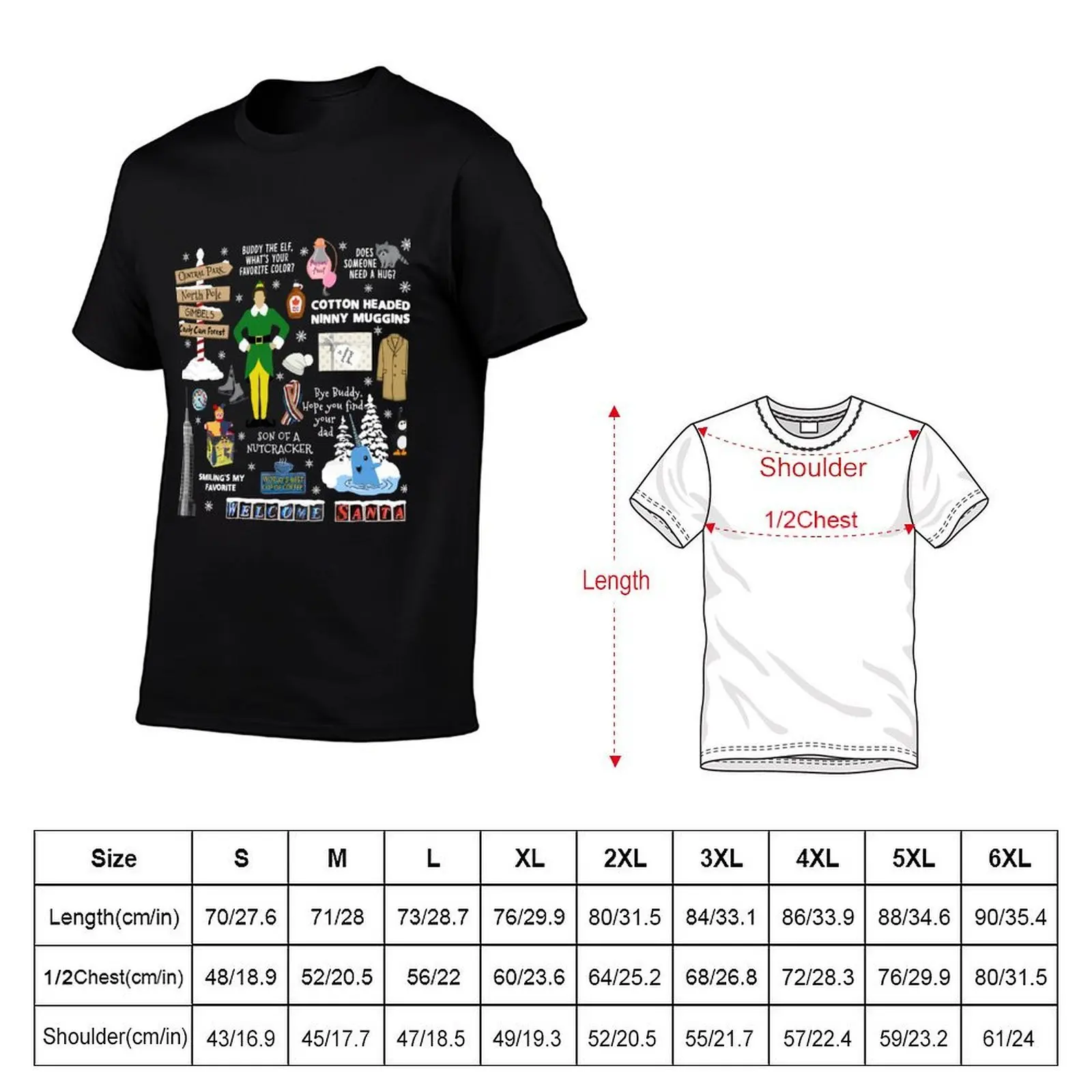 Buddy the Elf collage Red background T-Shirt hippie clothes heavyweights funny t shirts for men