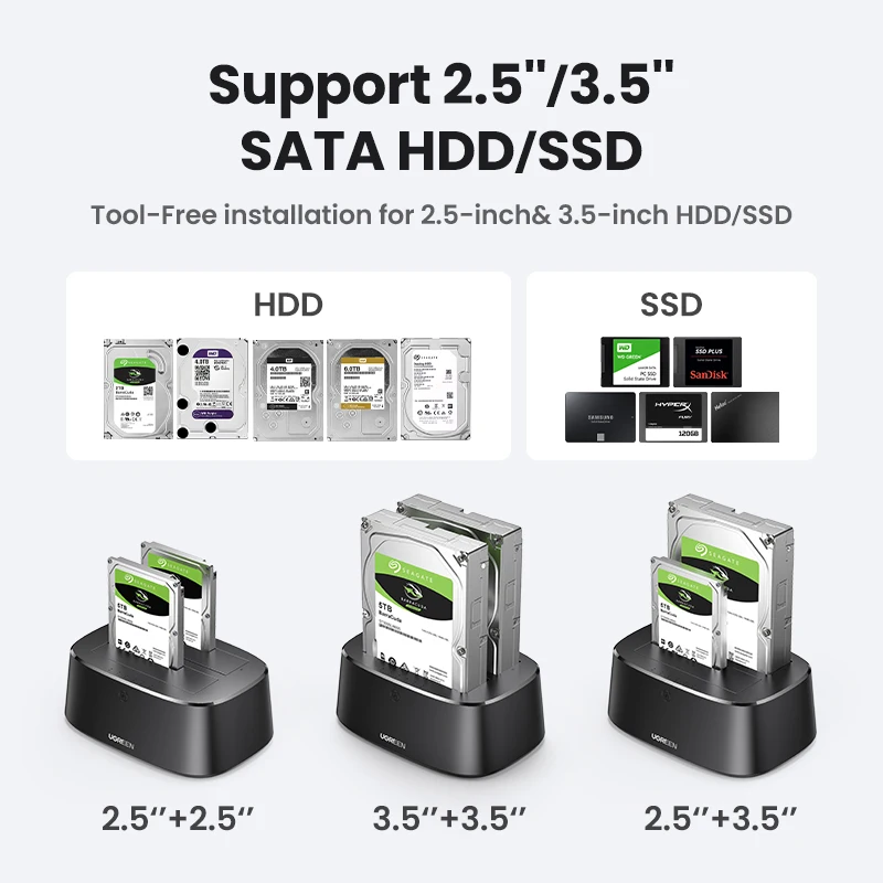 UGREEN HDD Docking Station SATA to USB 3.0 Adapter for 2.5 3.5 SSD Disk Case HDD Box Dock Hard Drive Enclosure Docking Station 썸네일 5