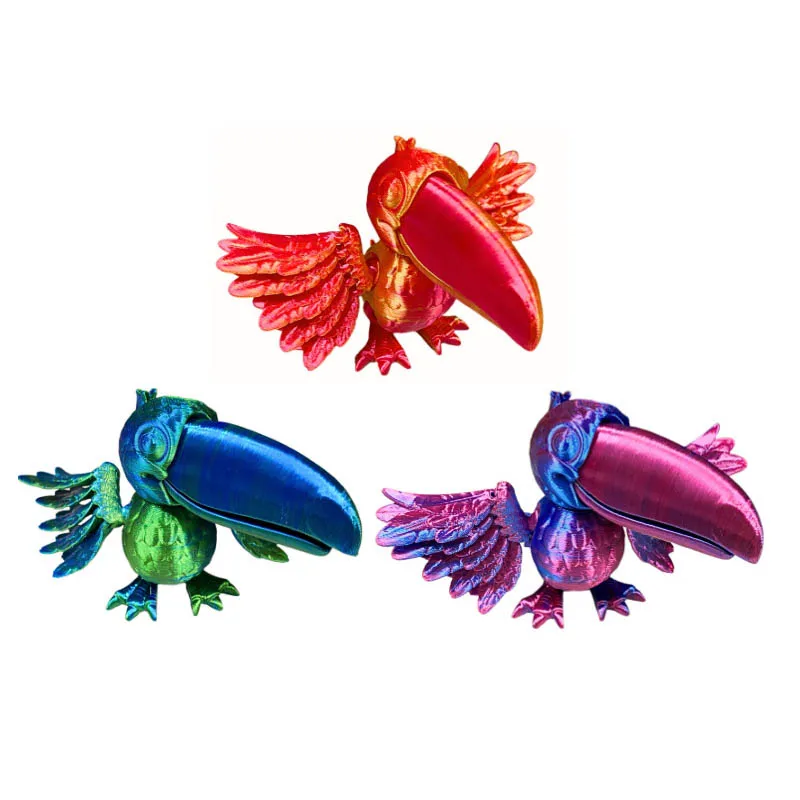 Jouet de perroquet Toucan imprimé en 3D, articulations gratuites, Statue d'animal mobile, figurines d'action, cadeaux pour enfants, ornements de décoration de bureau