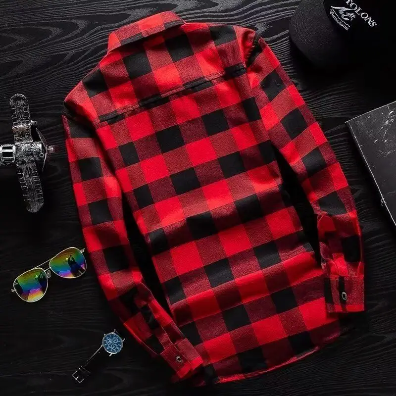 Spring Summer Plaid Shirt Men's Thin Coat Versatile Korean Style Slim Trendy Long-sleeved Shirt Boy Hong Kong Style Teenagers