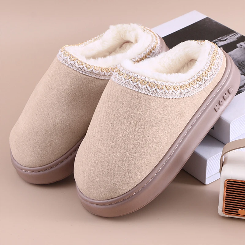 Stivali da neve con plateau da donna - Scarpe da esterno calde Comfort antiscivolo, Pantofole invernali con suola piatta ispessita Marrone W