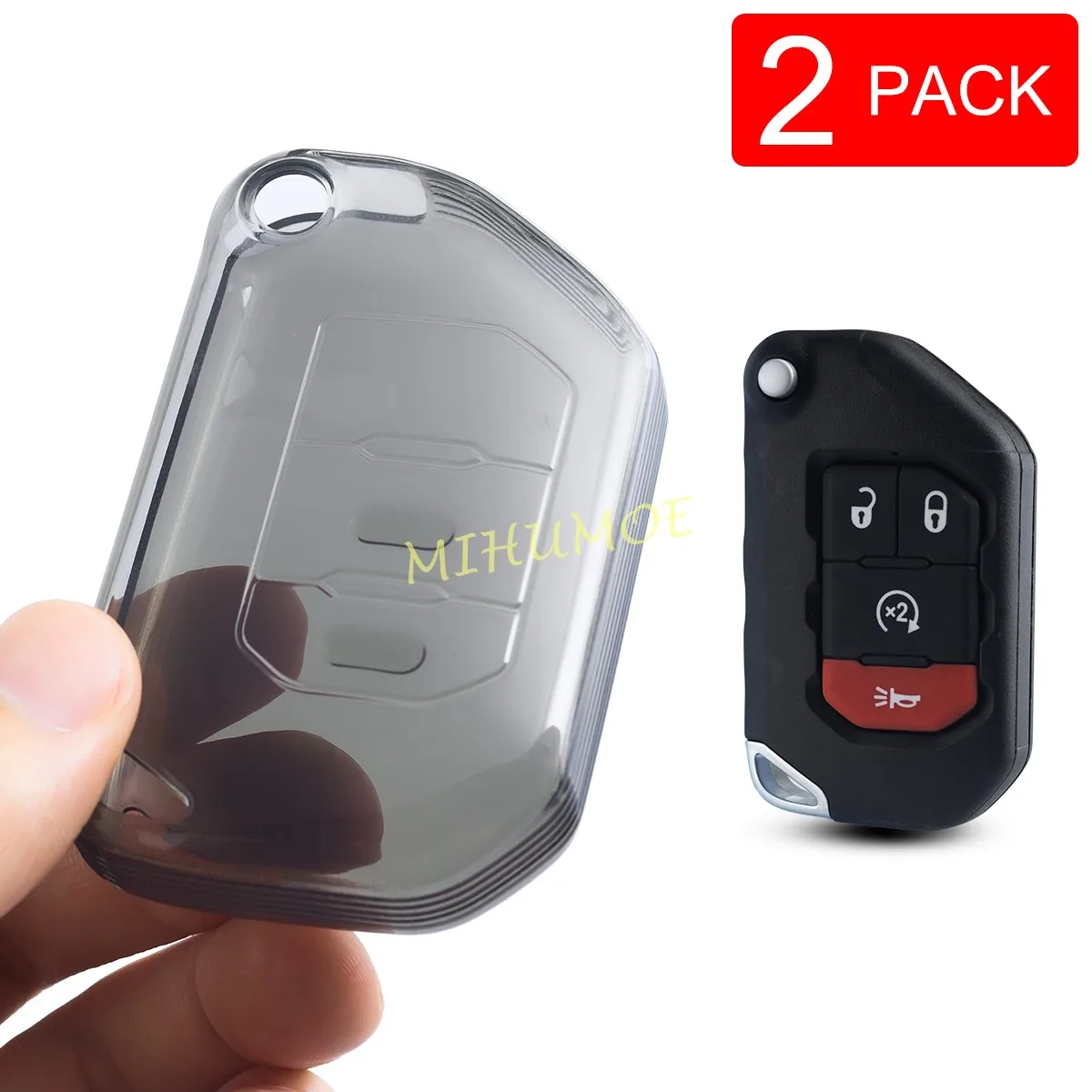 

2 прозрачных чехла для автомобильных ключей из ТПУ для Jeep Gladiator Wrangler 2020-2025 2021 2022 2023 2024, защитный чехол для брелока, черный/прозрачный