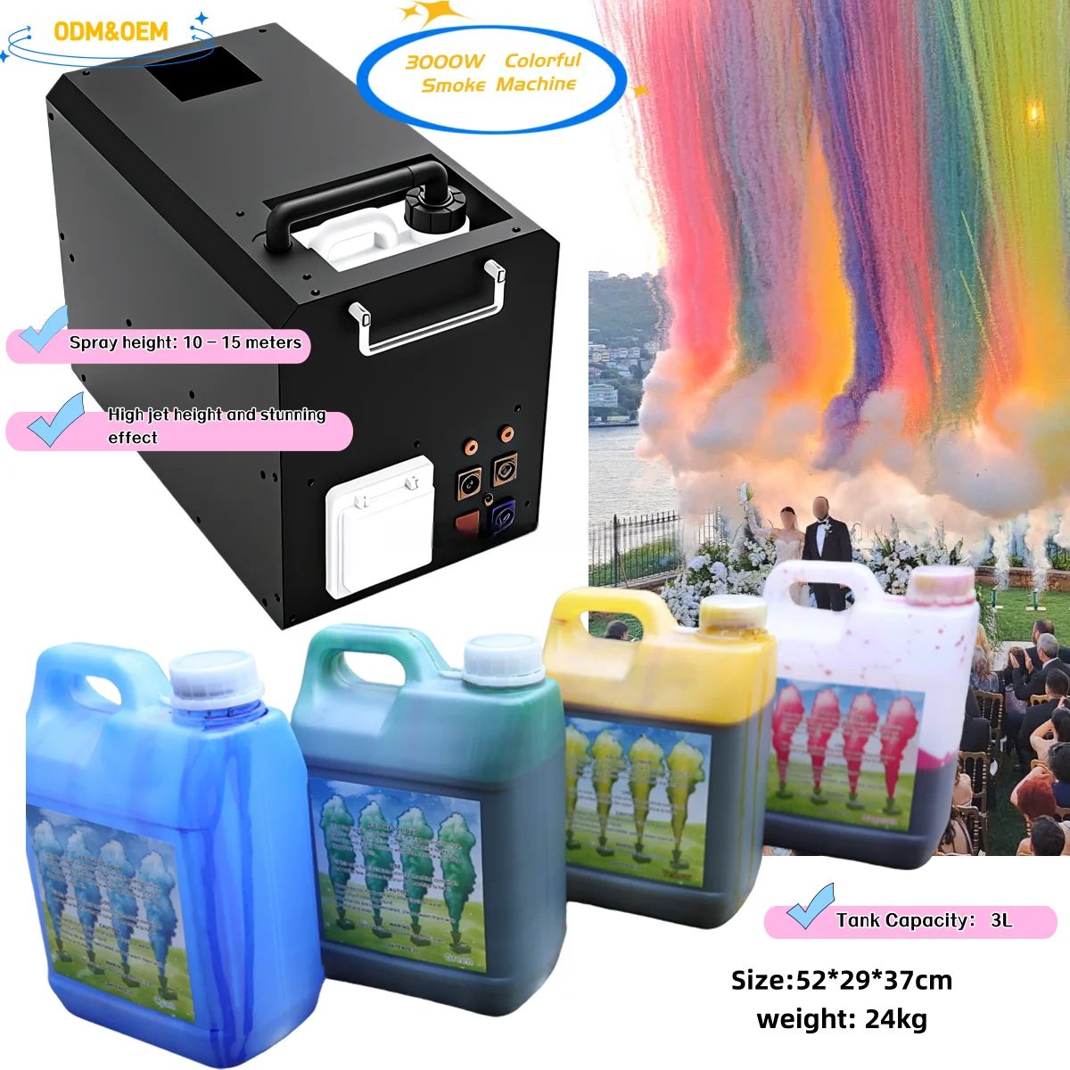 3000W Colorful Smoke Bubble Machine AC110V-220V DMX Colored Ambient Light for Parties Weddings Birthday Banquets Themed Decor
