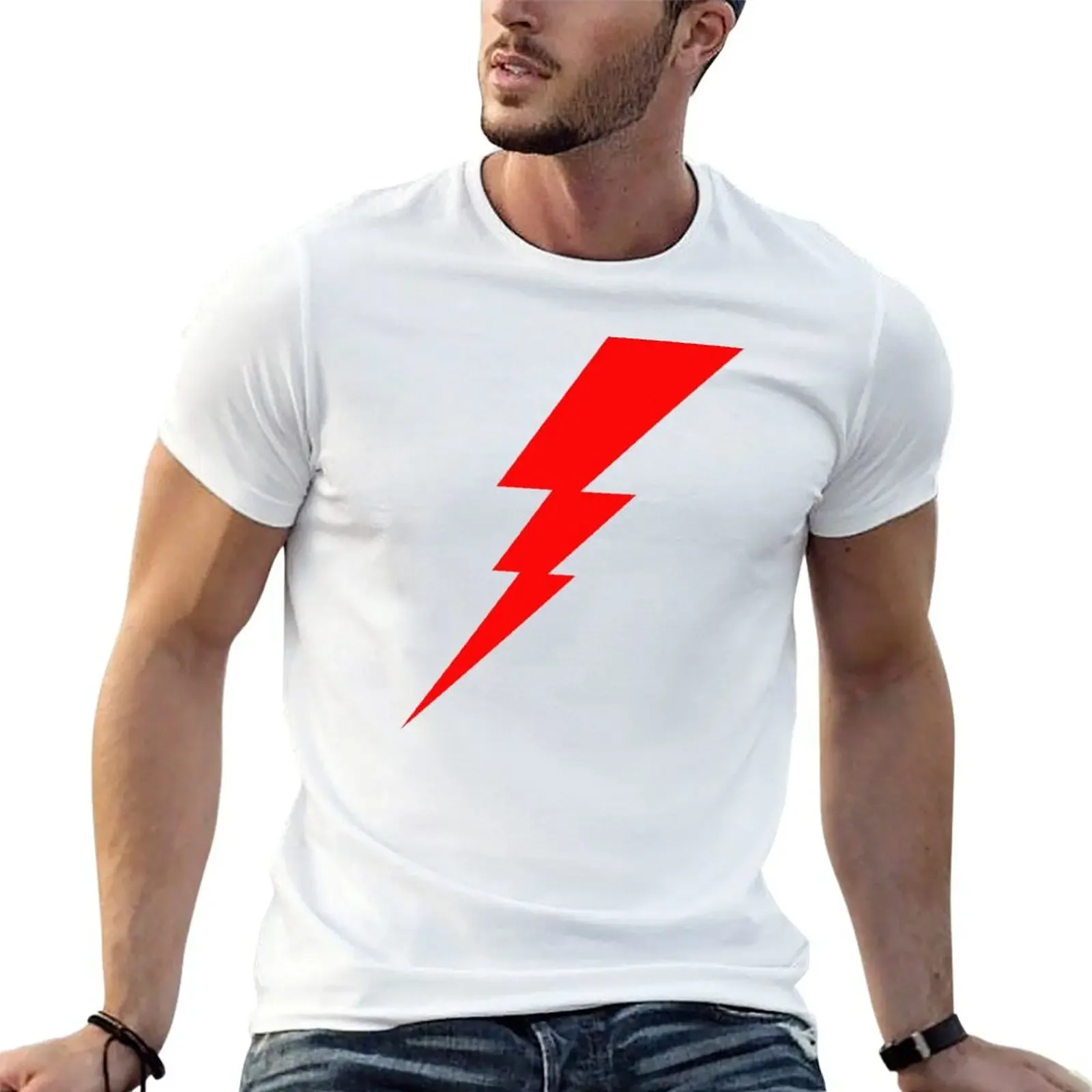 White And Red Geometric Shape Lightning Bolt T-Shirt vintage cotton graphic tees Blouse mens graphic t-shirts