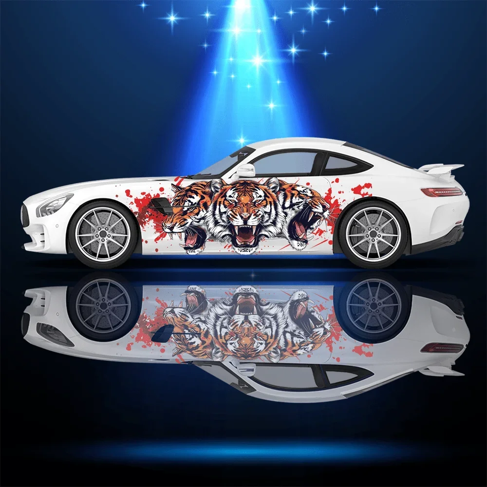 Tiger Howling Bared Teeth Car Vinyl Wraps Decal Self-adhesive PVC Sticker Suitable for Trucks SUV Decor Auto Accessories Gift