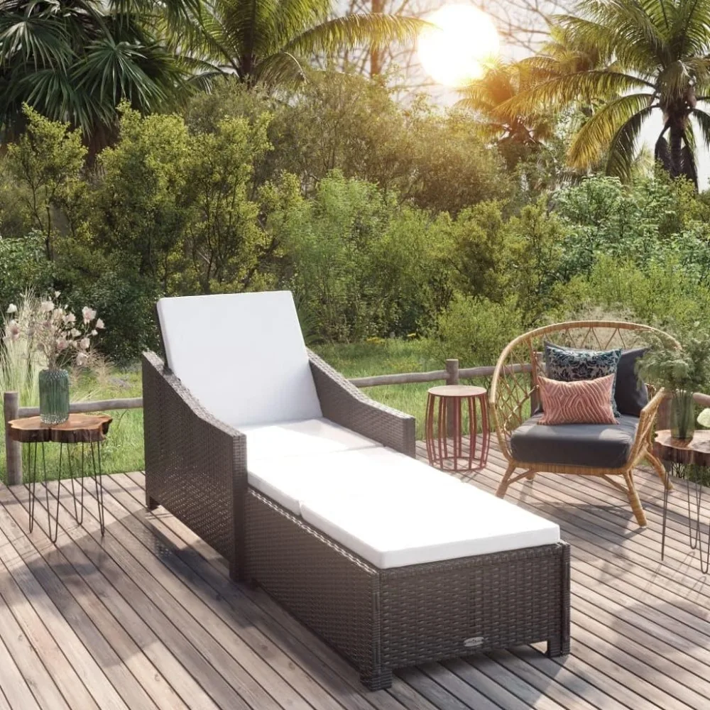 

Sun Lounger Cream White Outdoor Chair, Adjustable Patio Furniture with Cushions - Pool Loungers, Beach Chair, Sunbathing