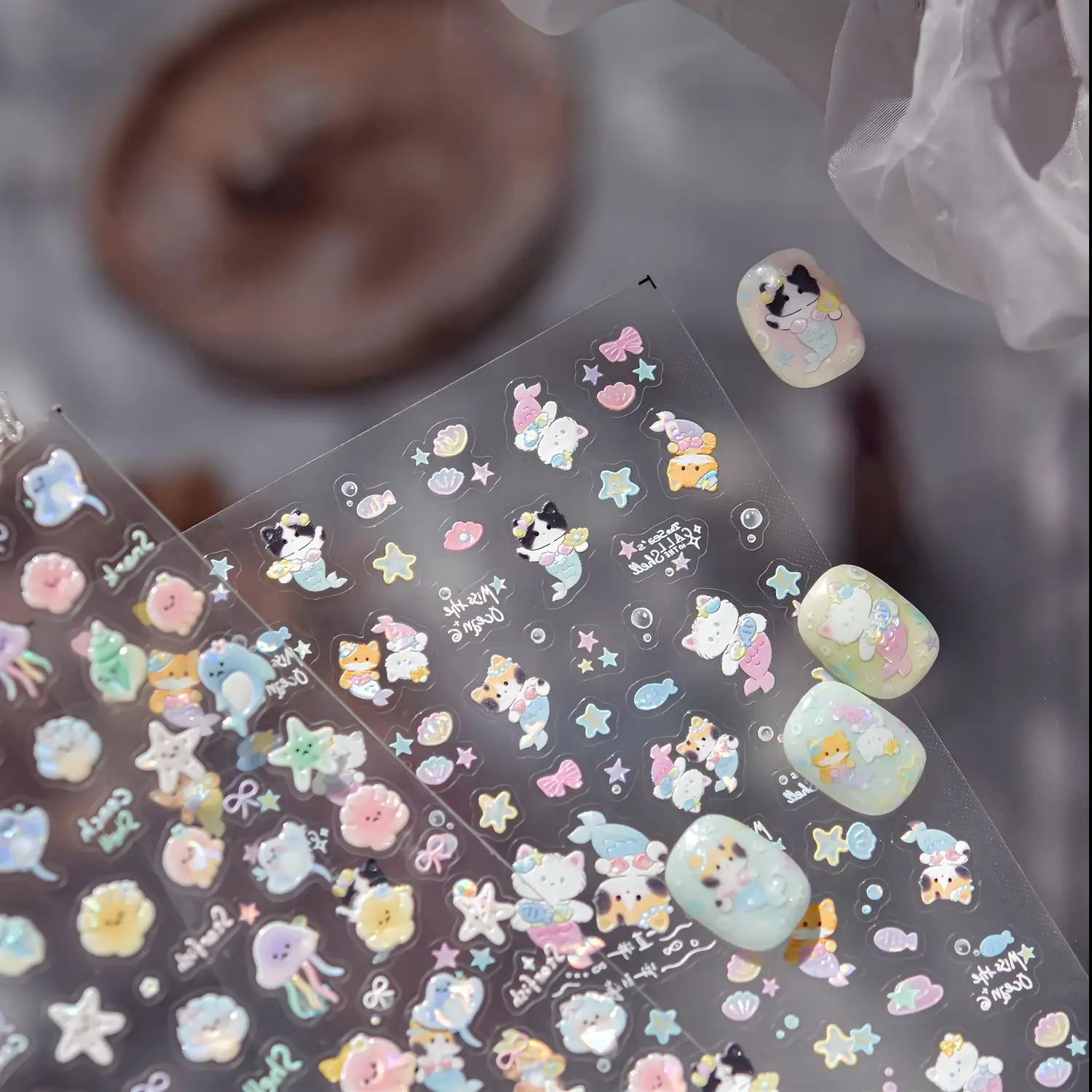 Autocollants pour ongles 5D, 1 pièce, Surface scintillante, chaton mignon, doux, joli chat, accessoire d'art des ongles, fête d'étudiant, autocollants mignons pour animaux de compagnie