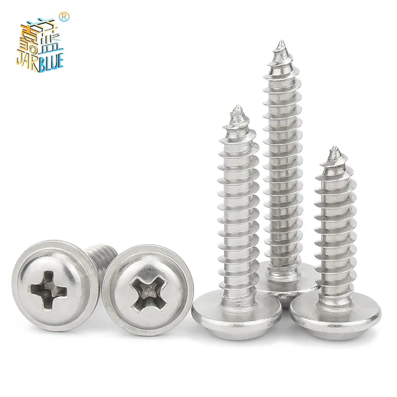 100pcs/lot M1.4 M1.7 M2.3 M2.6 M3 M3.5 M4 M5 A2-70 Stainless Steel PWA Phillips Pan Round Head With Washer Self-tapping Screw