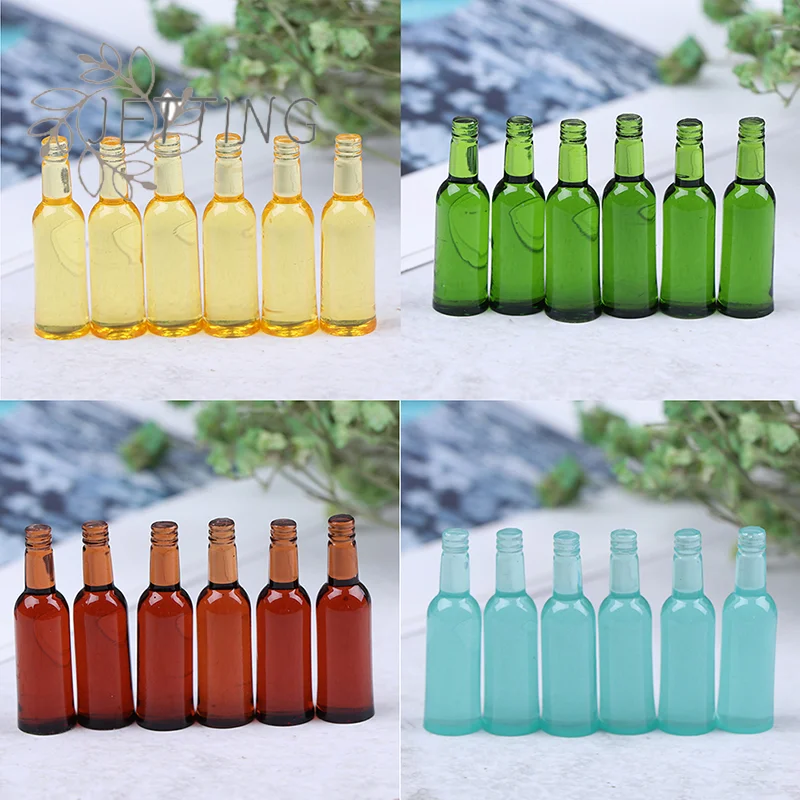 ชุดขวดเครื่องดื่มเบียร์และไวน์จิ๋วสำหรับบ้านตุ๊กตา ขนาด 1:12 จำนวน 6 ชิ้น อุปกรณ์เสริมสำหรับครัวตุ๊กตา