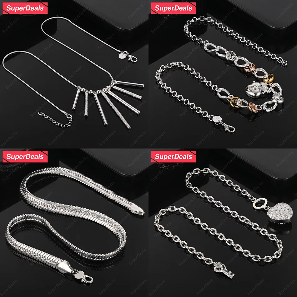 

SuperDeals 925 Sterling Silver Heart Cylinder Pendant Flat Side Chain 20 Inch Necklace Women's Party Birthday Fashion Jewelry
