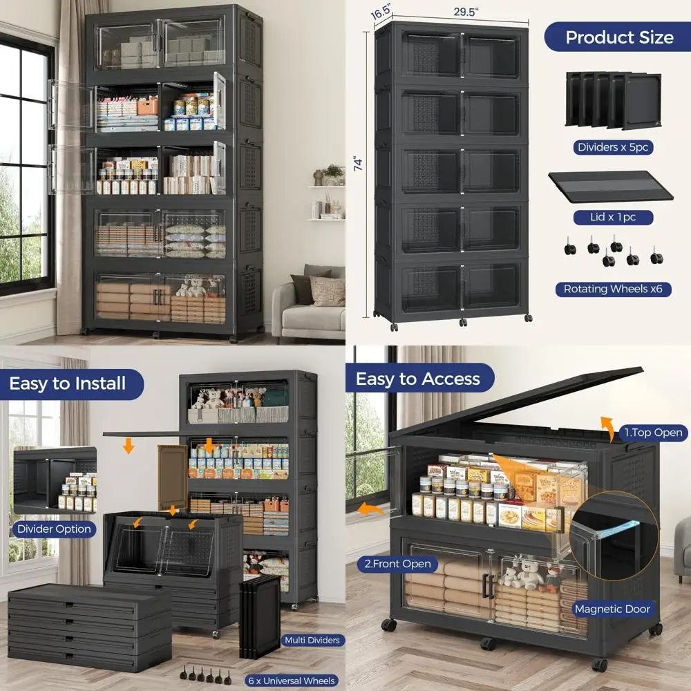 صناديق تخزين كبيرة جدًا سعة 200 جالون مع أغطية، ومنظمات وأدراج خزانة سعة 800 لترًا، وصناديق تخزين قابلة للطي على Wh