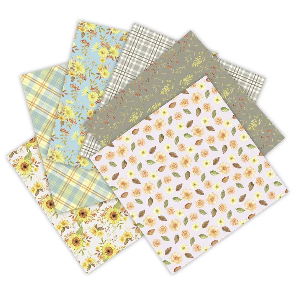 12 Pieces Of Background Paper With Sunflower Pattern 6-inch Decorative Paper
