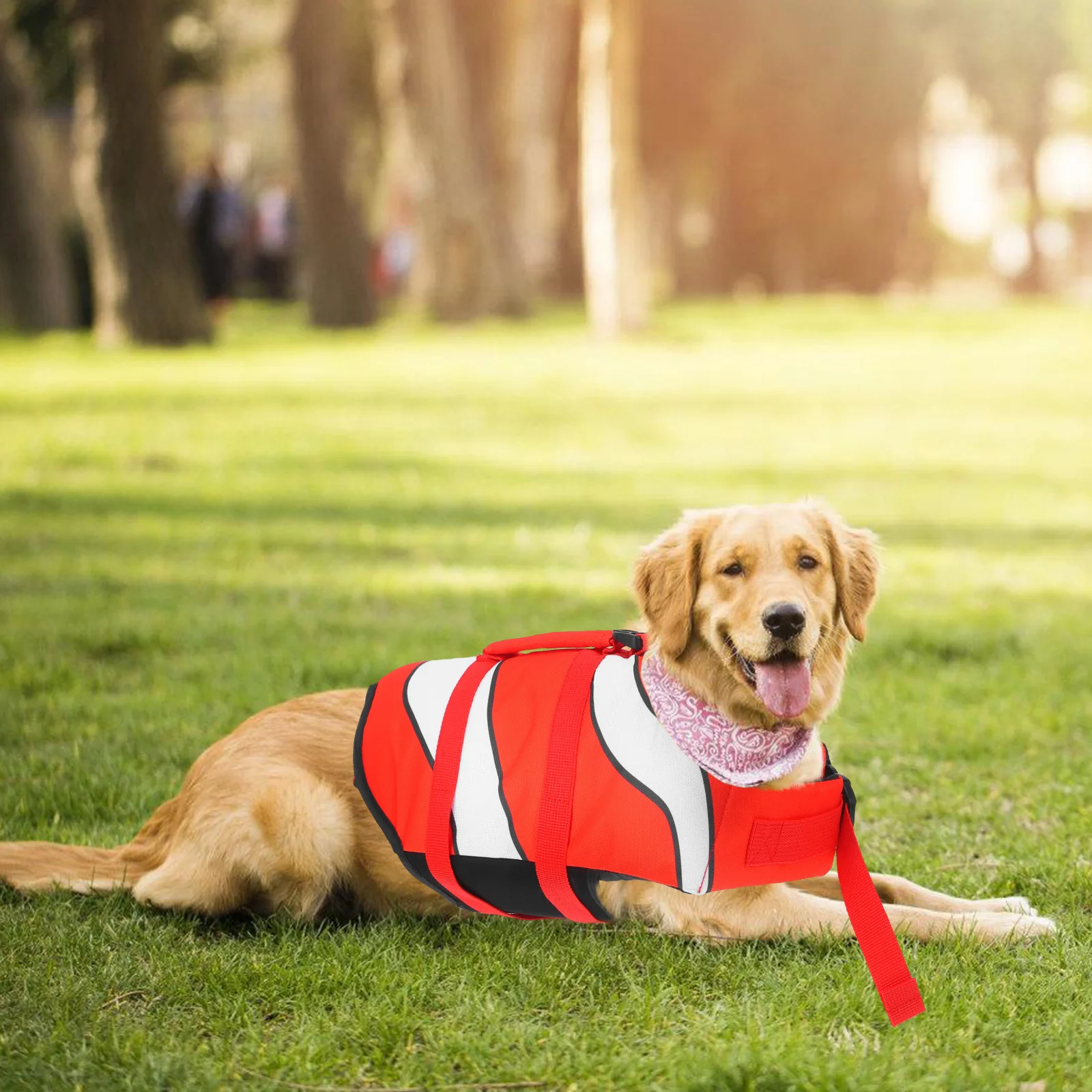 

Jacket Durable Clownfish Shape Size M Red Quick Release Buckles Grab Handles Breathable Puppy Life Preserver for Pet