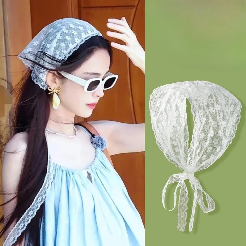 

Нежный кружевной треугольный платок-косынка, весенняя новинка, женский шарф, полосатая повязка для волос в деревенском стиле