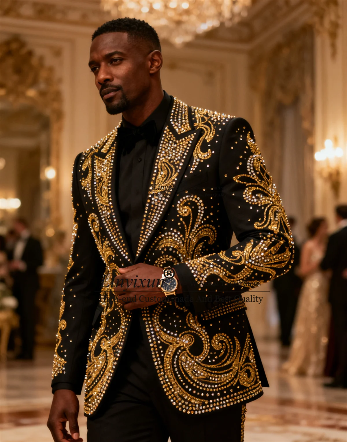 

Stunning Crystals Men Suit Handsome Slim Groom Blazer Customized Wedding Male Ropa Hombre Formal 2 Piece Sets Groom Tuxedos