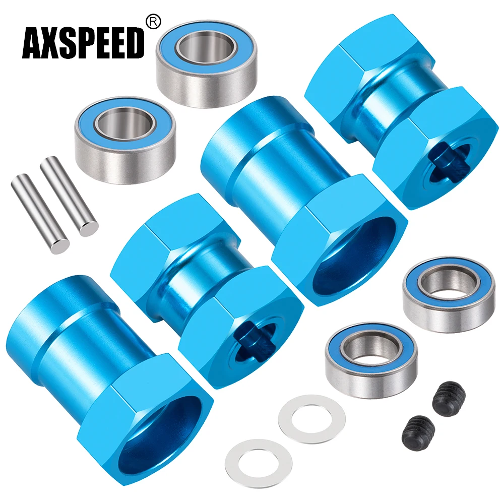 AXSPEED 4Pcs Alu Alloy Original to 12mm Hex Wheel Hub Adapters w/ Bearing for Tamiya Lunch Box 1/12 RC Car Monster Truck Parts
