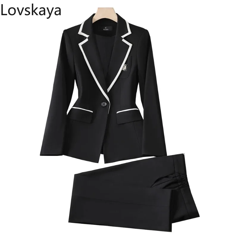 Blazer and Trouser Set for Women, Formal Pant Suit for Office Ladies, Autumn and Winter Fashion, Gray, Black, Apricot