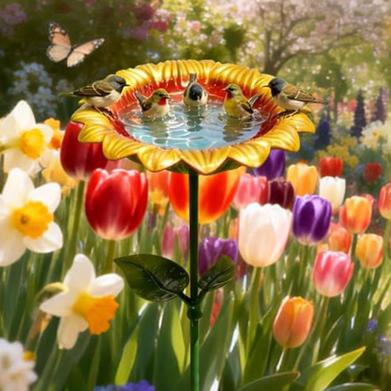 Flower Metal Bird Bath for Outside Vintage Freestanding Birdbaths & Birdfeeder Bird Baths Feeder Bowl Patio Lawn Garden Decor