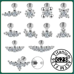 ASTM F136 Titanium Zircon Ear Stud Labret Stud Lip Ring Nasal Nail Cartilage Helix Lobe Conch Earrings Body Piercing Jewelry