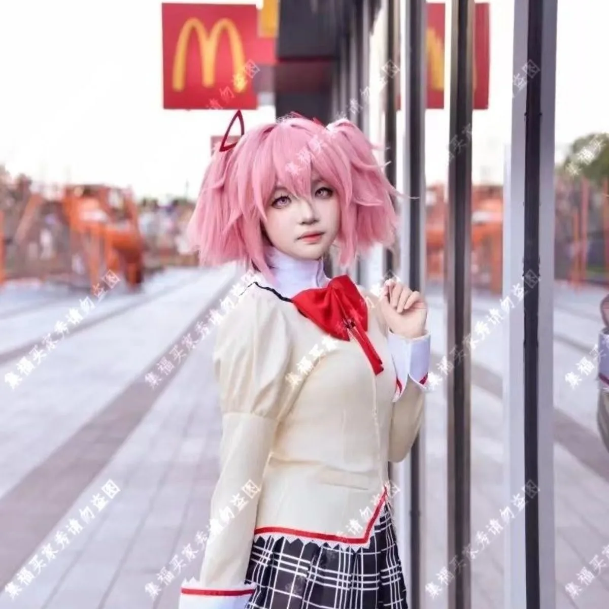 Peruca cosplay rosa com rabo de cavalo duplo para Madoka Kaname |   Simulação de couro cabeludo e estilo preciso de anime, fantasia de menina mágica