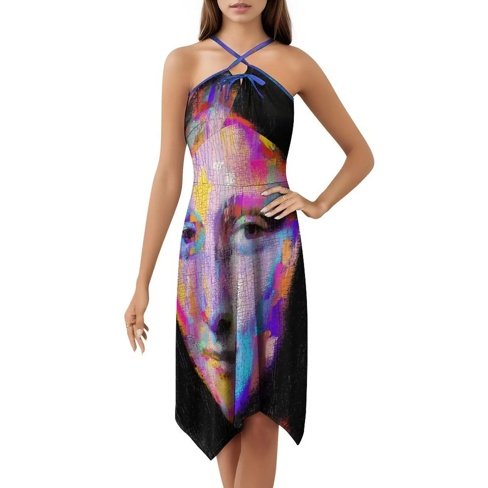 الموناليزا فن البوب البوهيمي فستان بلا أكمام للنساء طباعة فساتين حفلات الشاطئ الموناليزا ليوناردو دافنشي وارهول البوب مساء