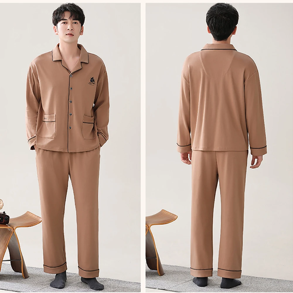 M-4XL große Pyjamas für Männer 100% Baumwolle hygroskopisch atmungsaktiv Pyjama setzt Frühling Herbst lässig solide Pyjamas Pijama Hombre