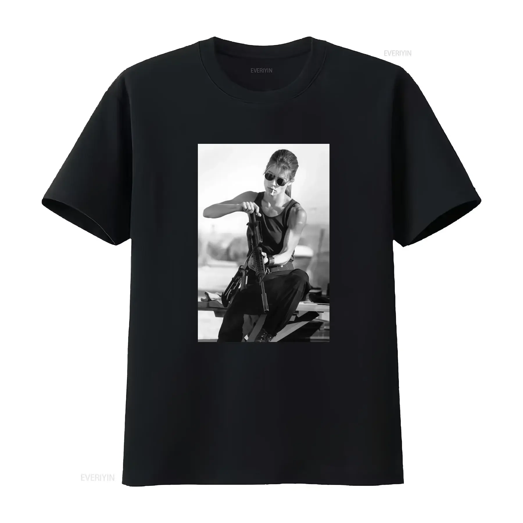 Sarah Connor Terminator 2 T2 Movie Fan V2 Black T Shirt Stylish Edgy Design for Action Lovers vintage Washed graphic Casual