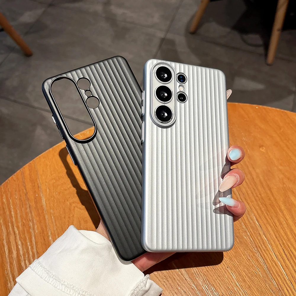 Ribbed texture shockproof case For Samsung Galaxy S26 S25 S24 S23 Ultra S26 Plus Back Cover Metal buttons Skin Funda Solid Coque