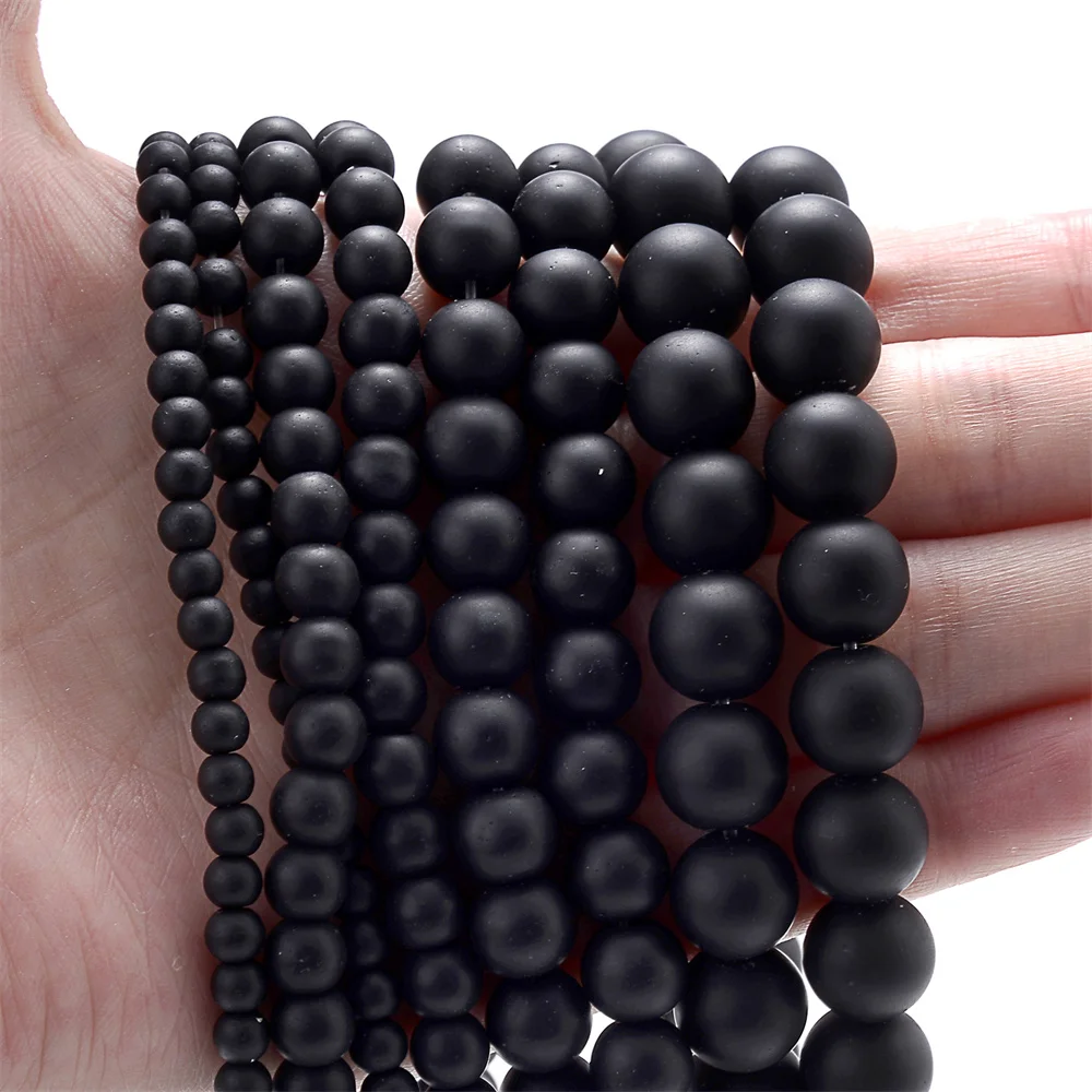 Natural Black Matte Stone Beads Round Frosted Spacer Beads for Jewelry Making DIY Charms Bracelet Necklace Accessories 4-12mm