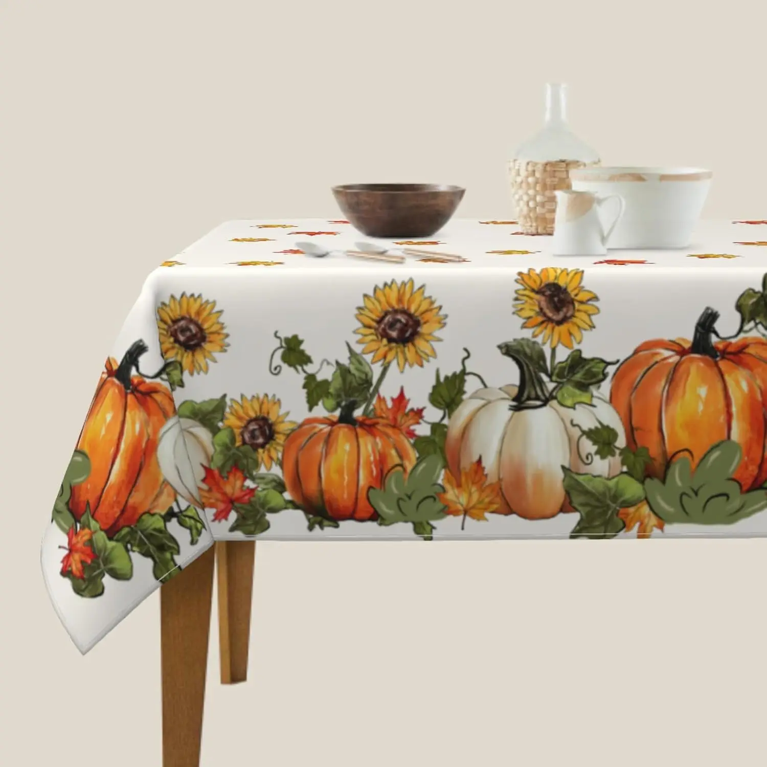 Fall Harvest Pumpkin Maple Leaf Rectangle Tablecloth for Table Decor Washable Kitchen Dining Tablecloth Autumn Decorations
