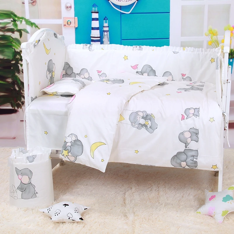 Seprai katun pelindung tempat tidur bayi, 6/9 buah Set tempat tidur bayi balita, Bumper tempat tidur bayi