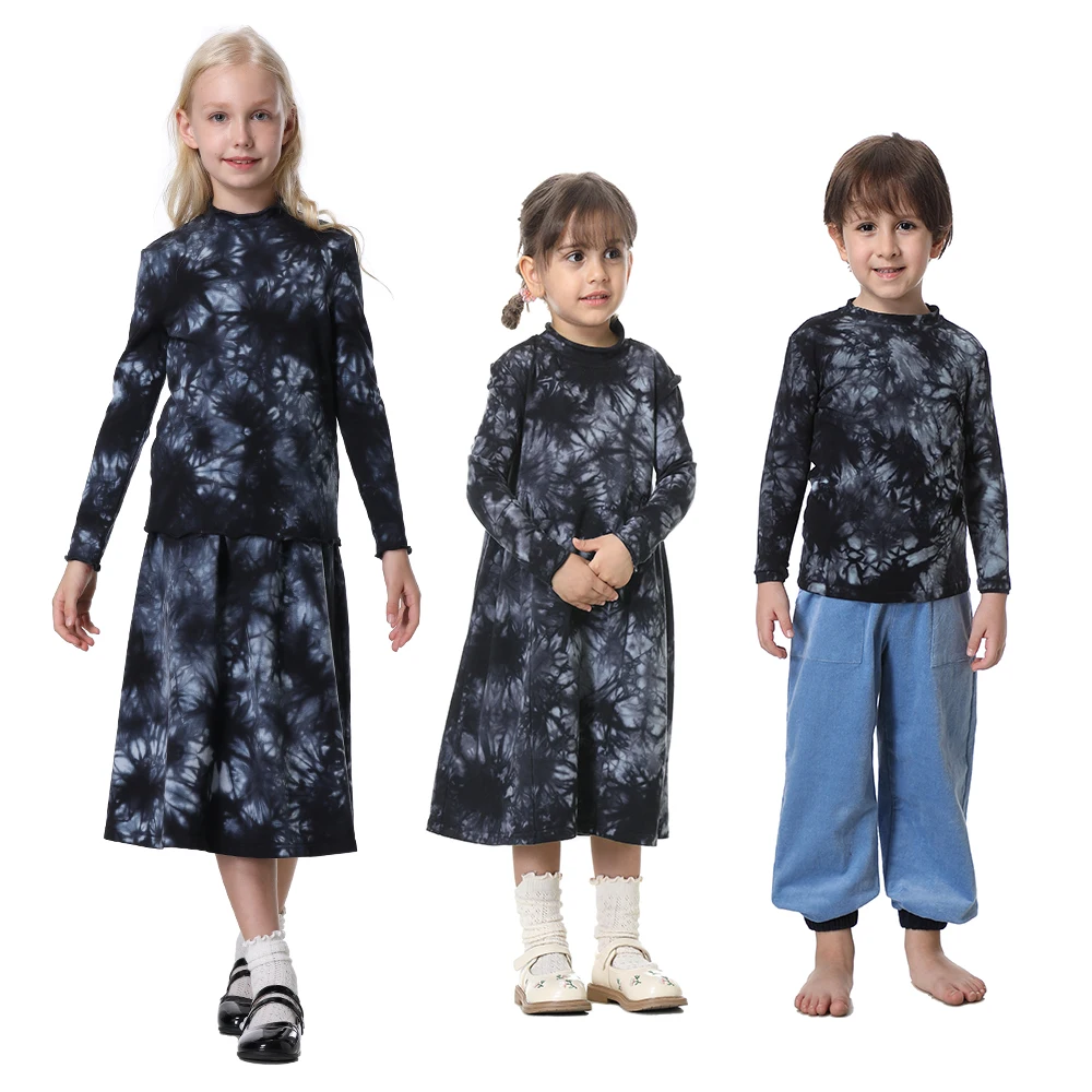 Children Girls Boys Sets Colorful Tie Dye Casual Wear Clothing Kids Dresses Tops And Skirt Matching