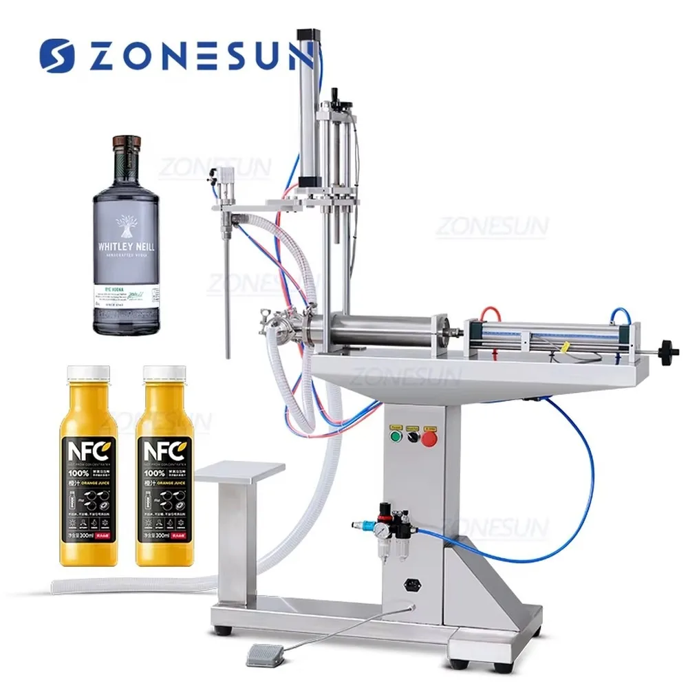 ZONESUN ZS-YTFS1D Semi Automatic Pneumatic Piston Pump Liquid Filling Machine For Detergent Juice Oil Bottles With