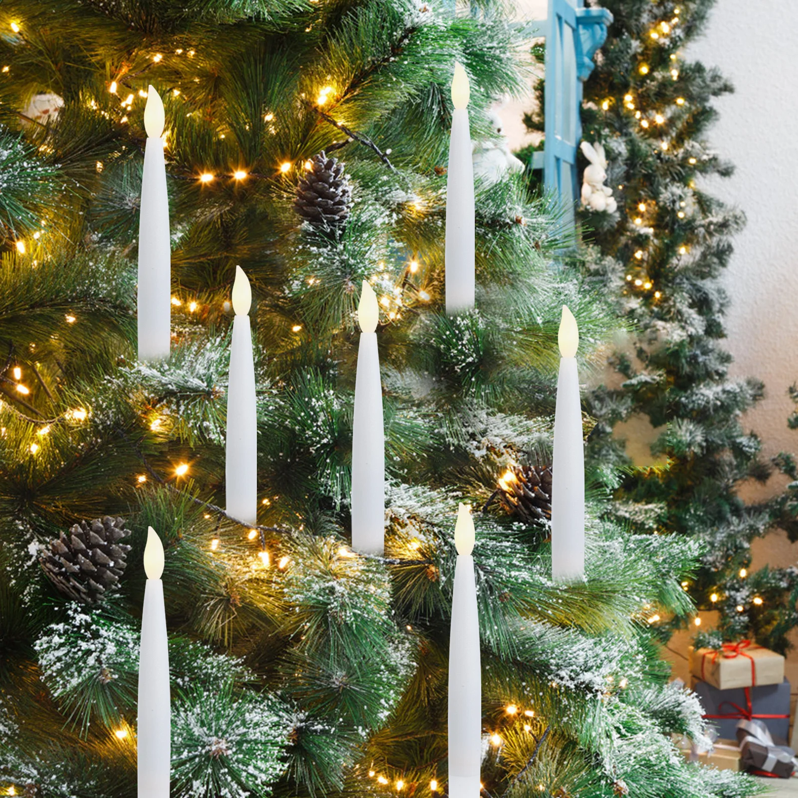 

12Sets LED Decoration Candles Warm White Frosted Plastic Clip on for Christmas Tree Holiday Decorations with 20M Fishing Line